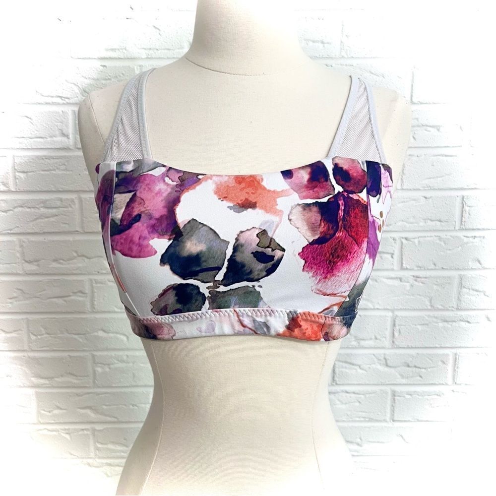 Athleta Floral Watercolor Inhale Sports Bra Size Medium